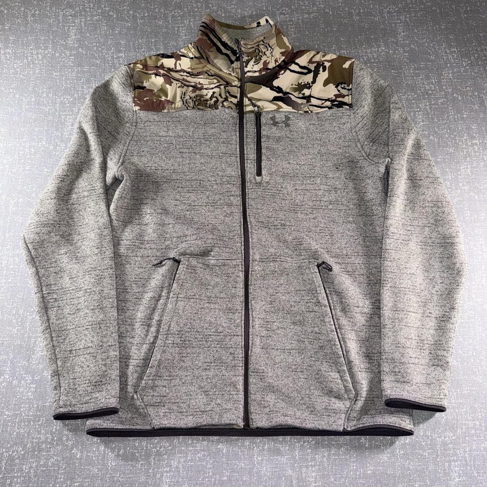 Under Armour Jacket Mens Large Gray ColdGear Camo Fleece Full Zip Hunting